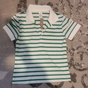 J.crew active pique polo shirt in stripe green and white scalloped trim